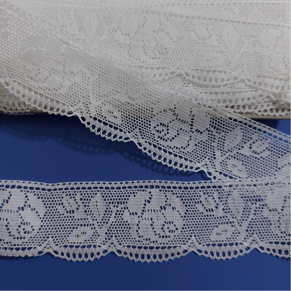 Art. 340 - Merletto a Fuselli Bianco con Rose - Altezza 4,5 cm